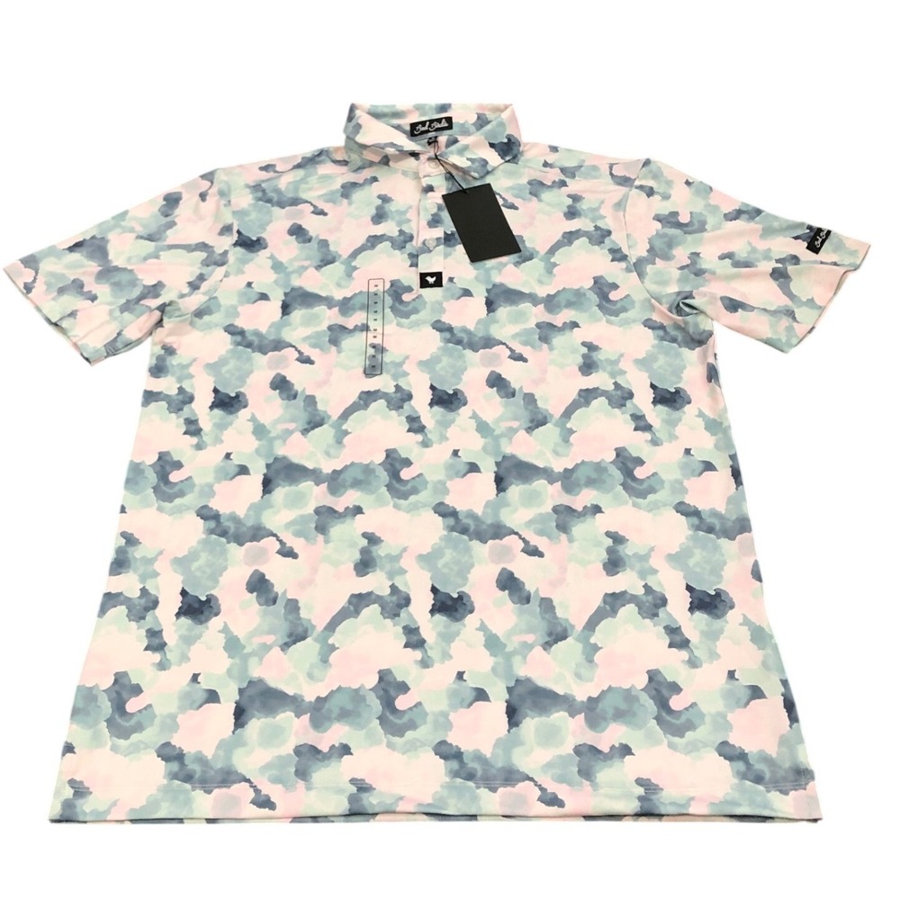 Bad Birdie Core Polo Mens M Mirage Oasis Pink Blue Abstract Golf BBMP001-695